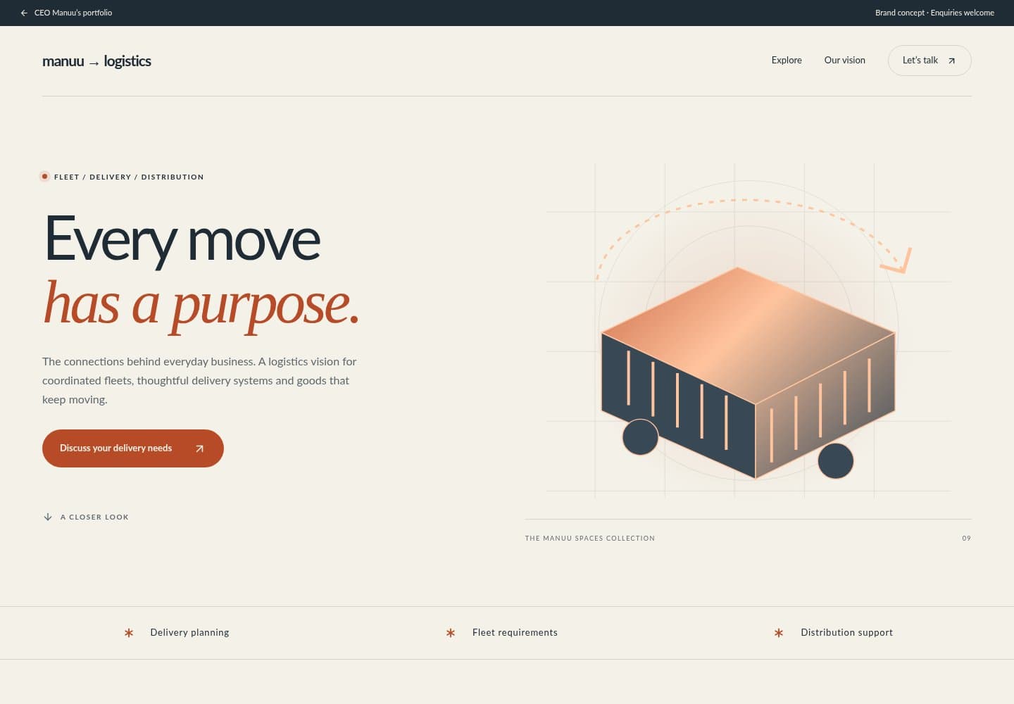 Manuu Spaces · Logistics website homepage preview