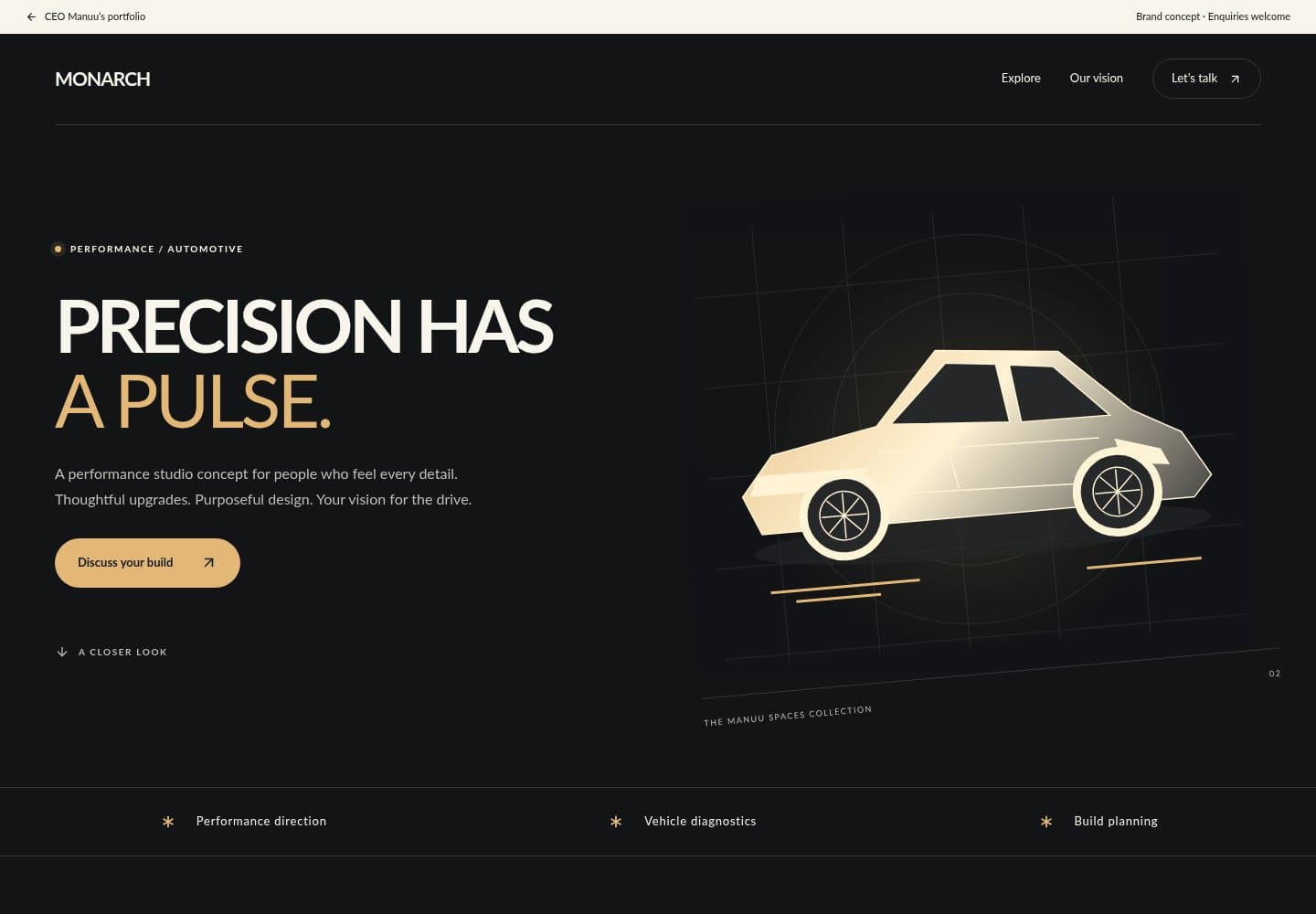 Monarch Performance Studio website homepage preview